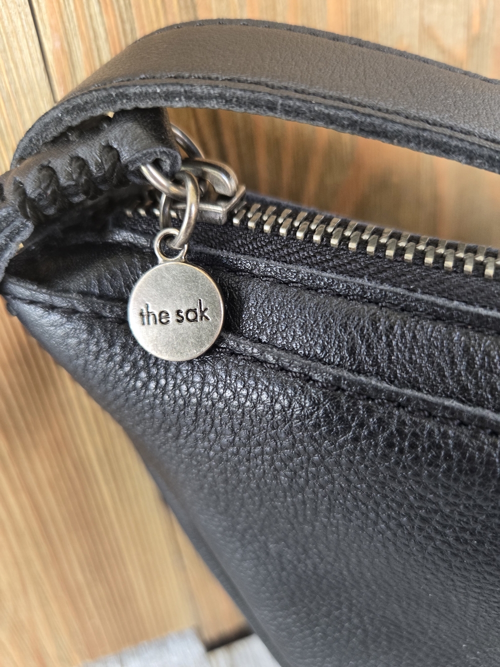 The Sak Tess Sling Black 100% Leather Pebbled Crescent Crossbody - Picture 4 of 16